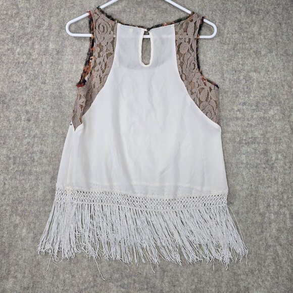 Ginnicks White Boho Fringe Lace Detail Tank Top Small Polyester Blend - Picture 2 of 7